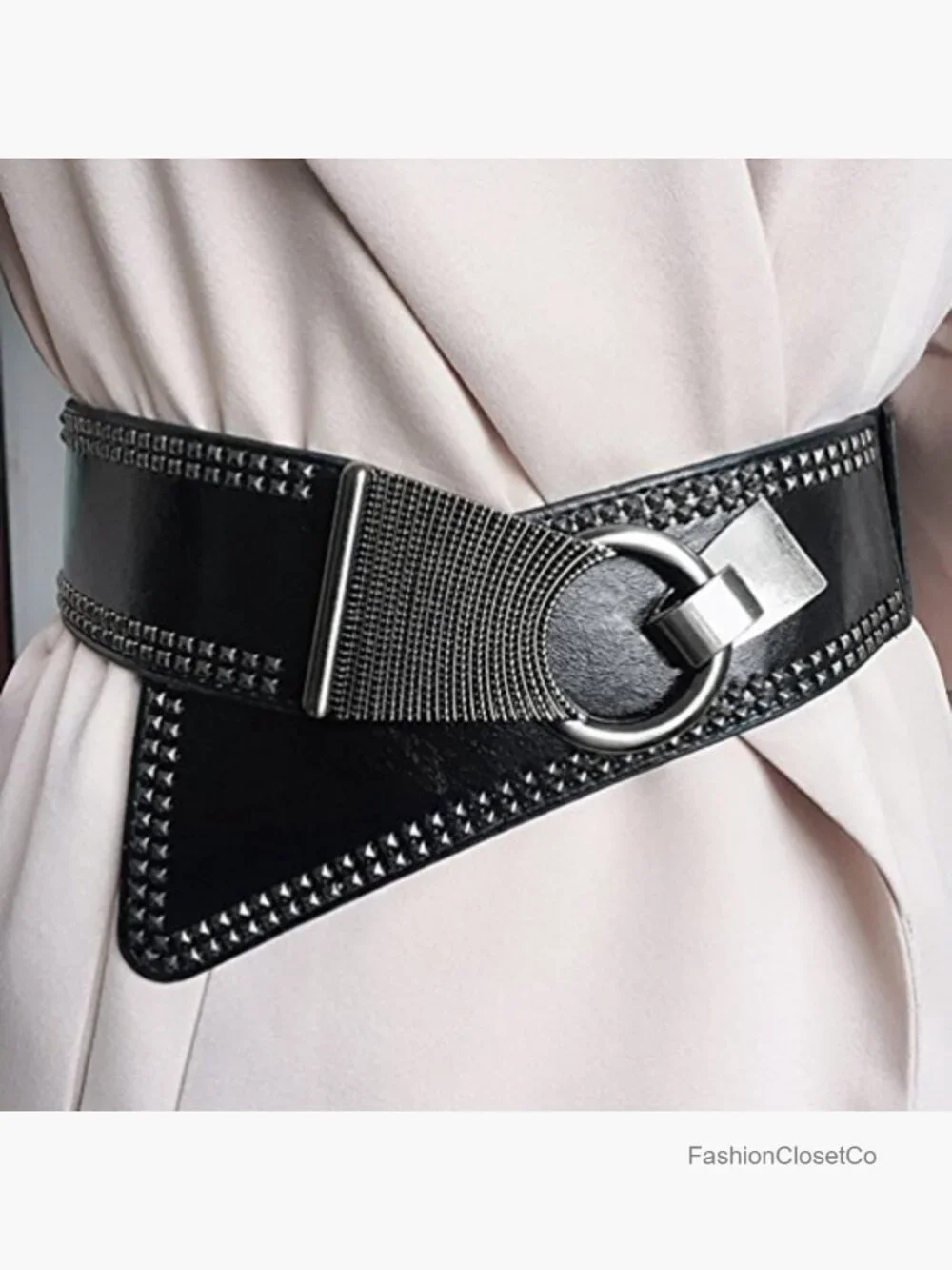 Studded Elastic Wide Punk Chunky Waist Belt for Dresses Retro 80s